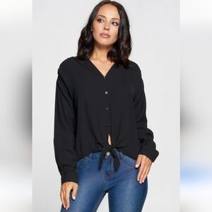 Popsugar black tie waist top size XL